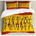 thumbnail image 1 of African Duvet Cover Set Queen Size, Dancing Figures Abstract Tribal Ancient Wall Paint Indigenous Culture, Decorative 3 Piece Bedding Set with 2 Pillow Shams, Dark Orange Yellow Black, by Ambesonne, 1 of 3
