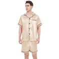 thumbnail image 3 of Men's Silk Pajama Set | Silky Satin | Short Sleeve Top and Shorts | Button Pajama Set, 3 of 8