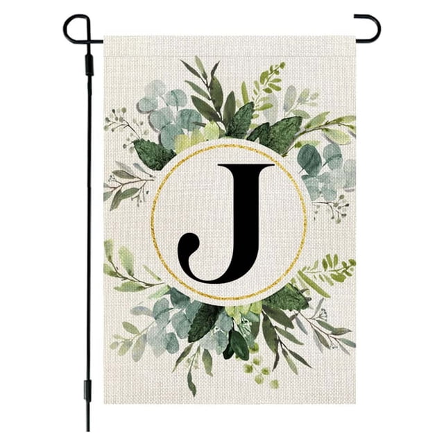 Garden Flags for Outside,Welcome Garden Flag Ins Style, 26 Letters+Green Plant Printing, Flax Garden Flag, First Letter of Surname, Hanging Flag at the Gate of Courtyard Spring Garden Flag