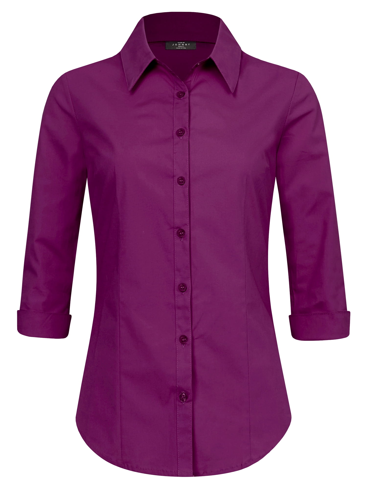 Made by Johnny Women's 3/4 Sleeve Tailored Button Down Shirts S MAGENTA
