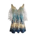 thumbnail image 4 of Elegante mujer casual cremallera cuello impresión blusa encaje manga corta camiseta verano Tops OAVQHLG3B Store  lin121212, 4 of 4