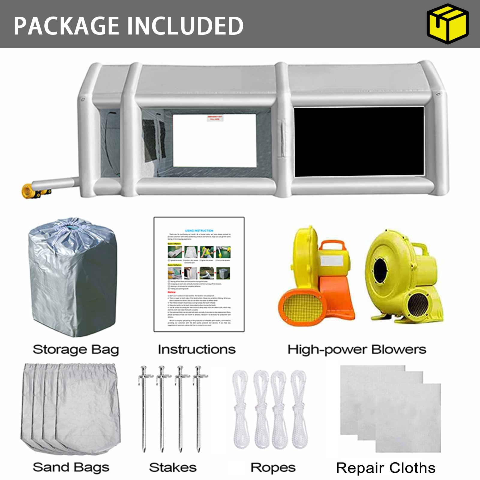 FLAPKWAN 20X13X10FT Inflatable Paint Booth with 950W+450W Blowers, Professional Auto Parts, Furnitures Painting Clean Workstation Portable Spray Paint Booth with Oversized Air Filter System