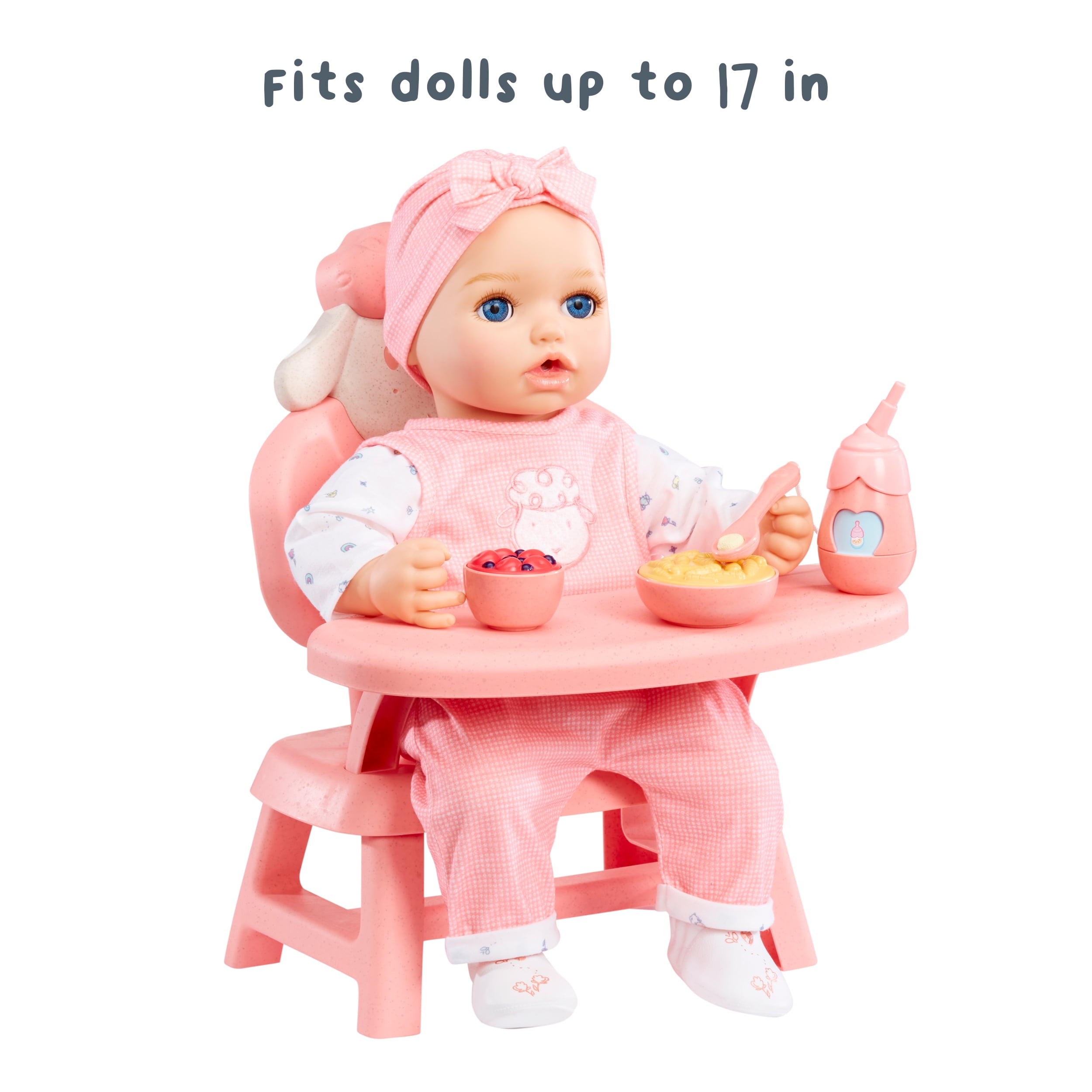 Baby Born Baby Doll Mealtime Table with Food, Sturdy, High-End Design, Fits Dolls to 17", Kids 3 +
