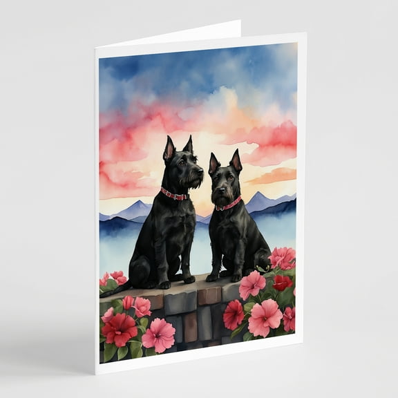 Scottish Terrier Two Hearts Greeting Cards Pack of 8 7 in x 5 in
