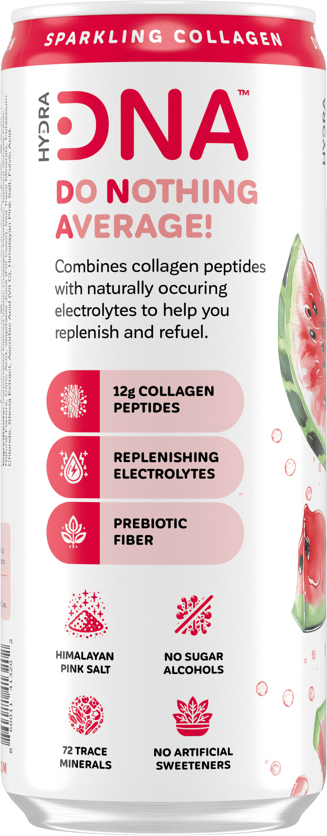 HYDRADNA Sparkling Protein Water, Collagen, Summer Watermelon Flavor, Sugar-Free, Keto-Friendly, Gluten-Free, 12 Pack, 12 fl oz