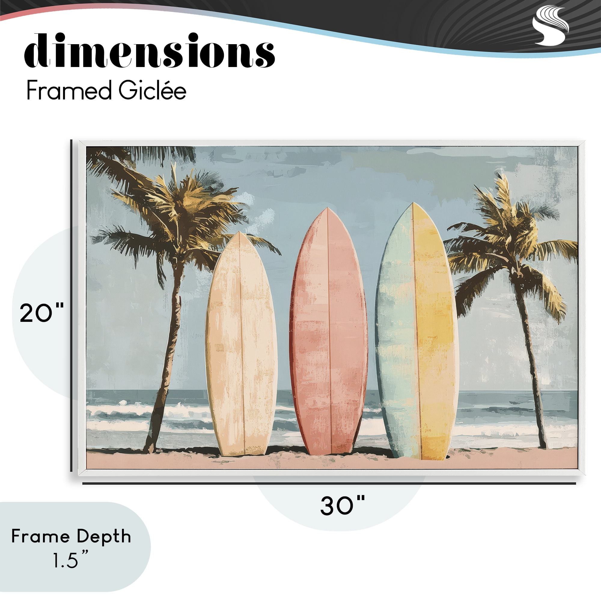 Stupell Industries Paradise Surfboard Trio White Framed Giclee Art, design by Petal Prints Design