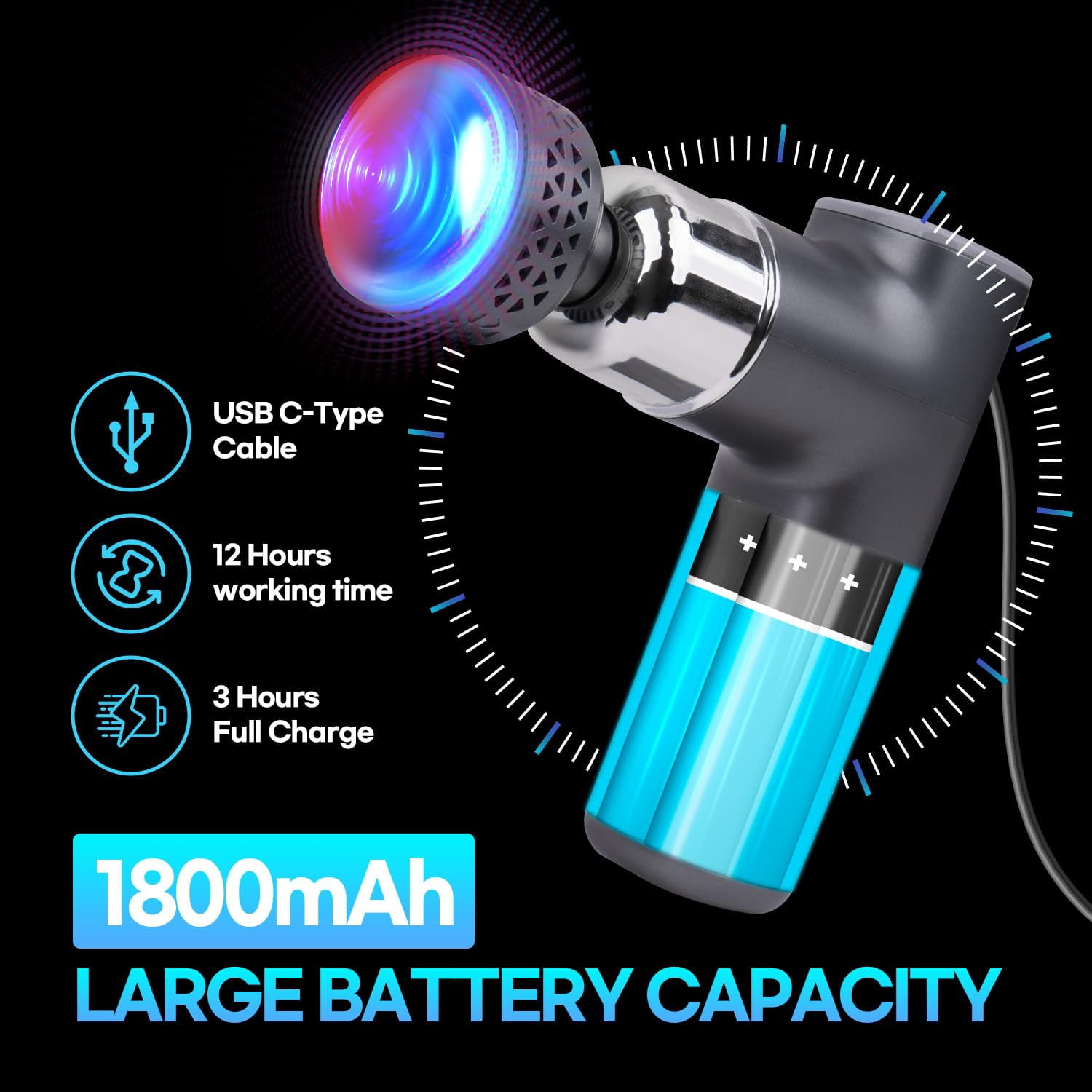 HubiCare Heat and Cool Massage Gun, Deep Tissue Impact Massager for Pain Relief, Muscle Handheld Therapy Gun, with Level 8 Intensity-Control Modes, 4 Replaceable Massage Heads