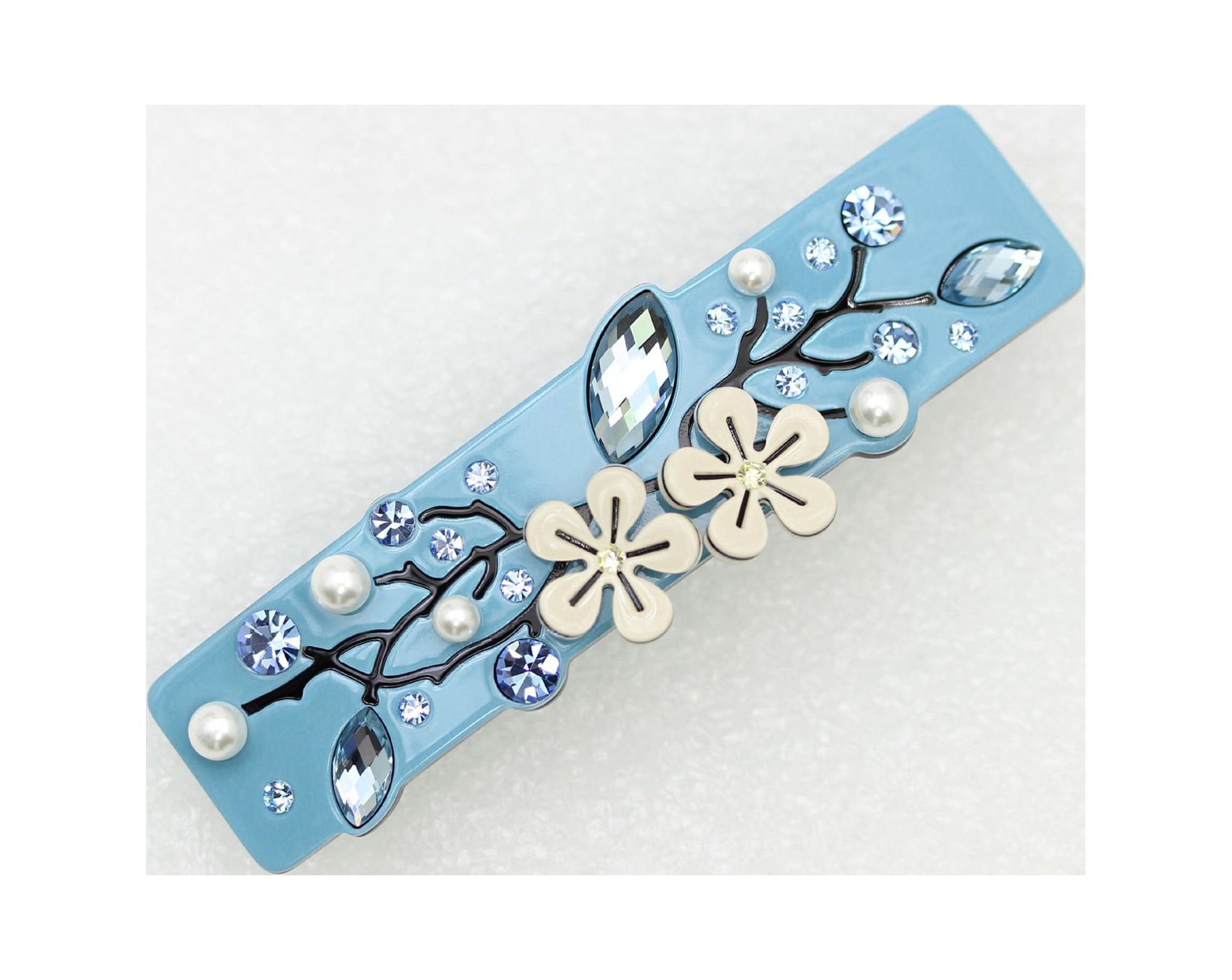 Faship Premium Rhinestone  Crystal Gray Cellulose Acetate Floral Art Deco Hair Claws Clips