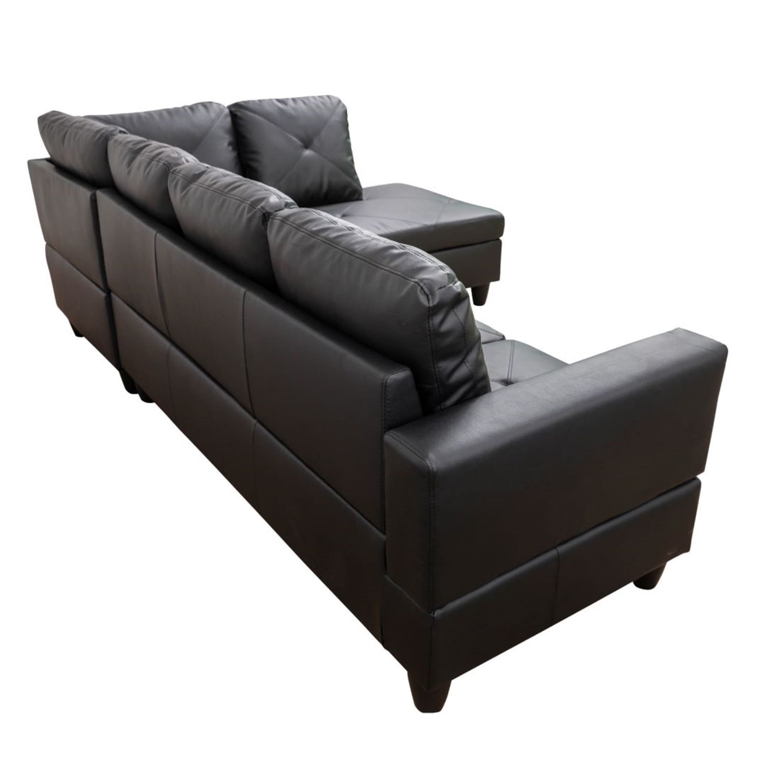 Hommoo 4-Seat Faux Leather Sectional Sofa Couch with Chaise Lounge, L Shaped Sofa Set living room furniture Sofa sets for Home, No Ottoman, Black