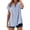 Blue, variant on Women's Shirts Short Sleeve Button Up Plus Size Striped V Neck Roll Cuff Loose Top