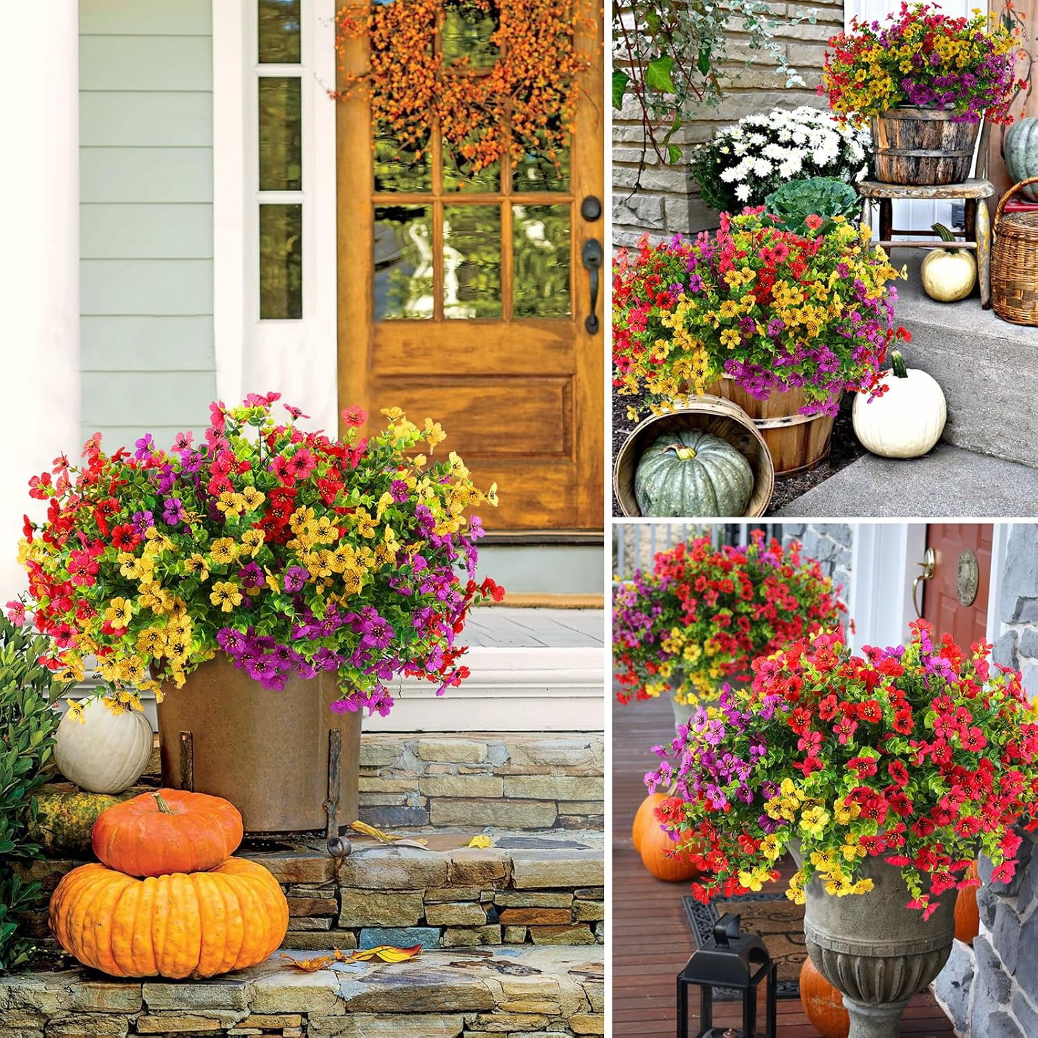 Ywuzuh Artificial Faux Outdoor Flowers Plants Colorful UV Resistant Look Real Faux Flowers for Spring Summer Front Door Porch Patio Planter Yard