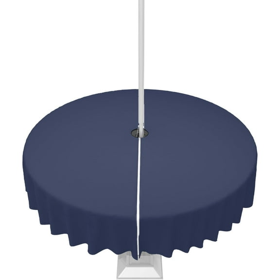 Navy Blue Outdoor Tablecloth with Umbrella Hole and Zipper, Solid Color Table Cover for Round Tables Waterproof Tabletop Collection for Patio, Garden, Picnic, Camping 60R