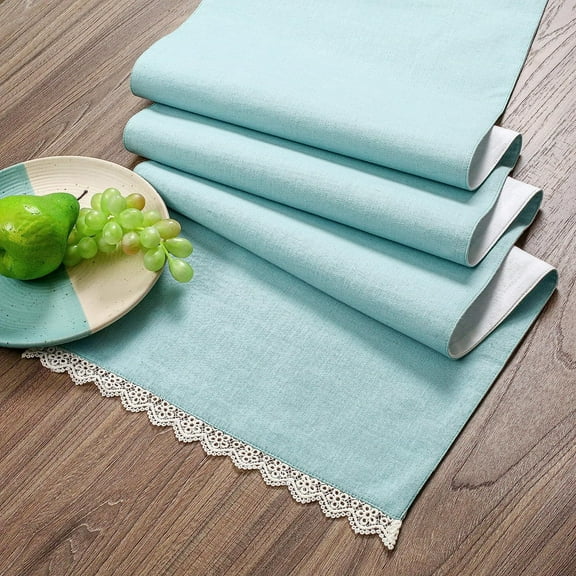 Fingercraft Table Runners, Cotton Dinner Table Centerpiece with Beautiful Premium Lace, Home and Dining Aqua-90