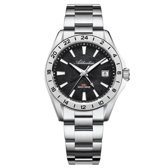 ADDIESDIVE AD2548 Men's GMT Quartz Watch - 38mm Swiss Rhonda 515-24H, BGW9 Luminous, 200m Waterproof（Black）