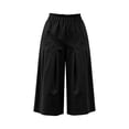 thumbnail image 4 of Karymi Jeans for Women Elastic High Waist Pleated Culottes, Casual Solid Cropped Capri Pants with Pockets, Wide Leg Calf-Length Trousers Summer Outfits, 4 of 7