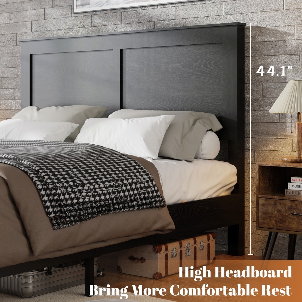 King Size Wood Platform Bed Frame, Noise-Free, No Box Spring Needed, 45-Minute Easy Assembly, Dark Brown
