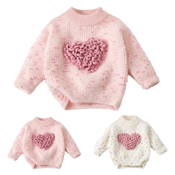 idosla Kids Baby Girl Heart Love Sweater Pullover Long Sleeve Valentines Knitted Sweater Casual Knit Sweatshirts (White, 5-6 Years)