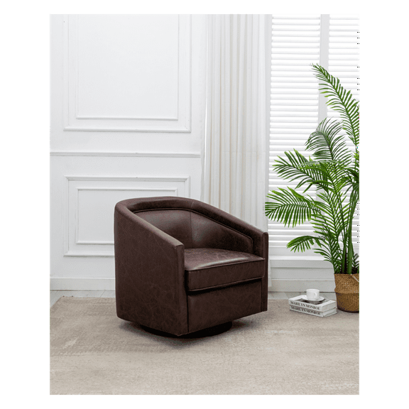 Wovenbyrd Classic Barrel Swivel Chair Dark Brown Faux Leather Faux Leather