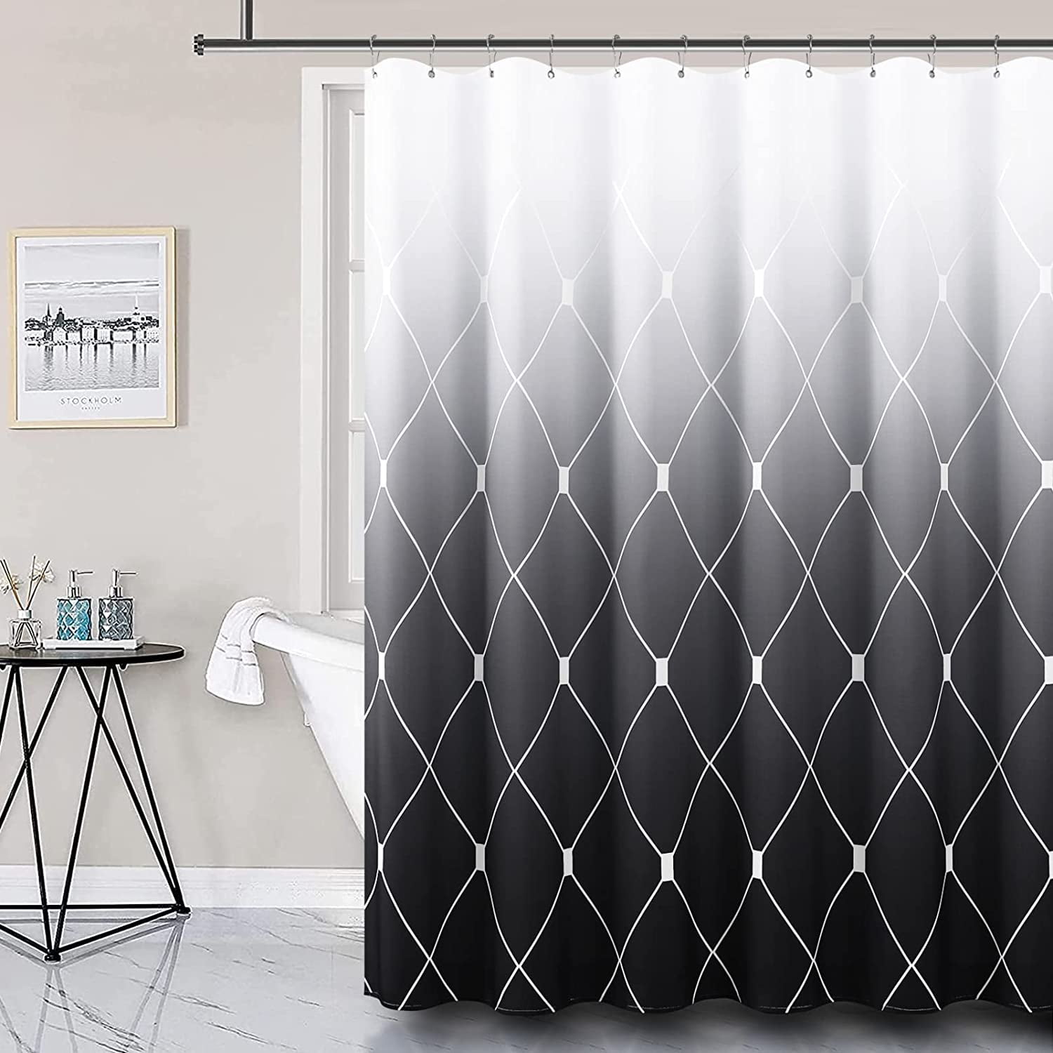Black and White Cloth Shower Curtain for Men Black and Grey Shower Curtains for Bathroom Black