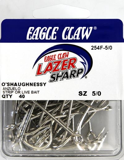 Eagle Claw 254F3-5/0 O'Shaughnessy Hook, Sea Guard, Size 5/0 Hook
