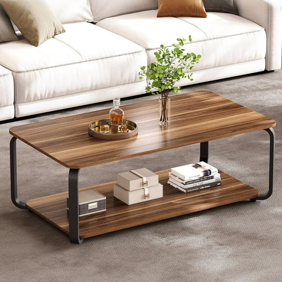 Mesa de Centro Moderna de Madera Natural Grain con Repisa Inferior – Estilo Contemporáneo para Sala de Estar Oficina