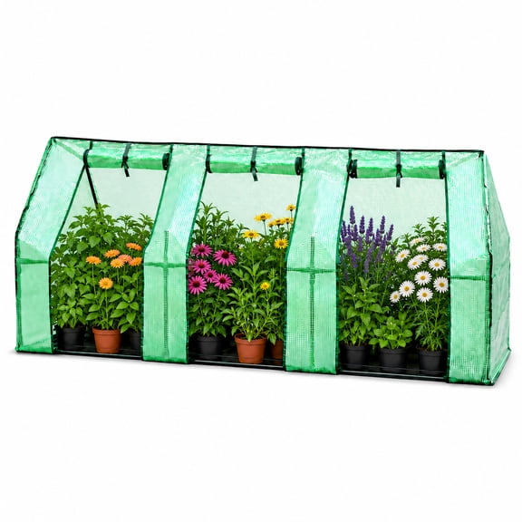 Mini Green House 9ft, Portable Greenhouse for Outdoors with PE Cover, Small Greenhouse Kit for Raised Garden Beds, Roll-Up Zipper Door Crop Cages for Garden