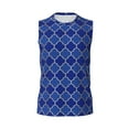 thumbnail image 6 of Lsque Blue Gold Grid Lantern Shapes Print Men's Cotton Blend Sleeveless Muscle Shirts (S-3XL)- Moisture Wicking, Odor Protection, UPF 30+,Small, 6 of 8