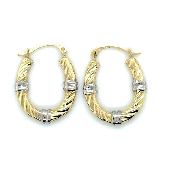Goldmania 10K real Two tone Gold Twisted Hoop Earrings, Small Hoops, Real Yellow and White Gold Earrings for Women