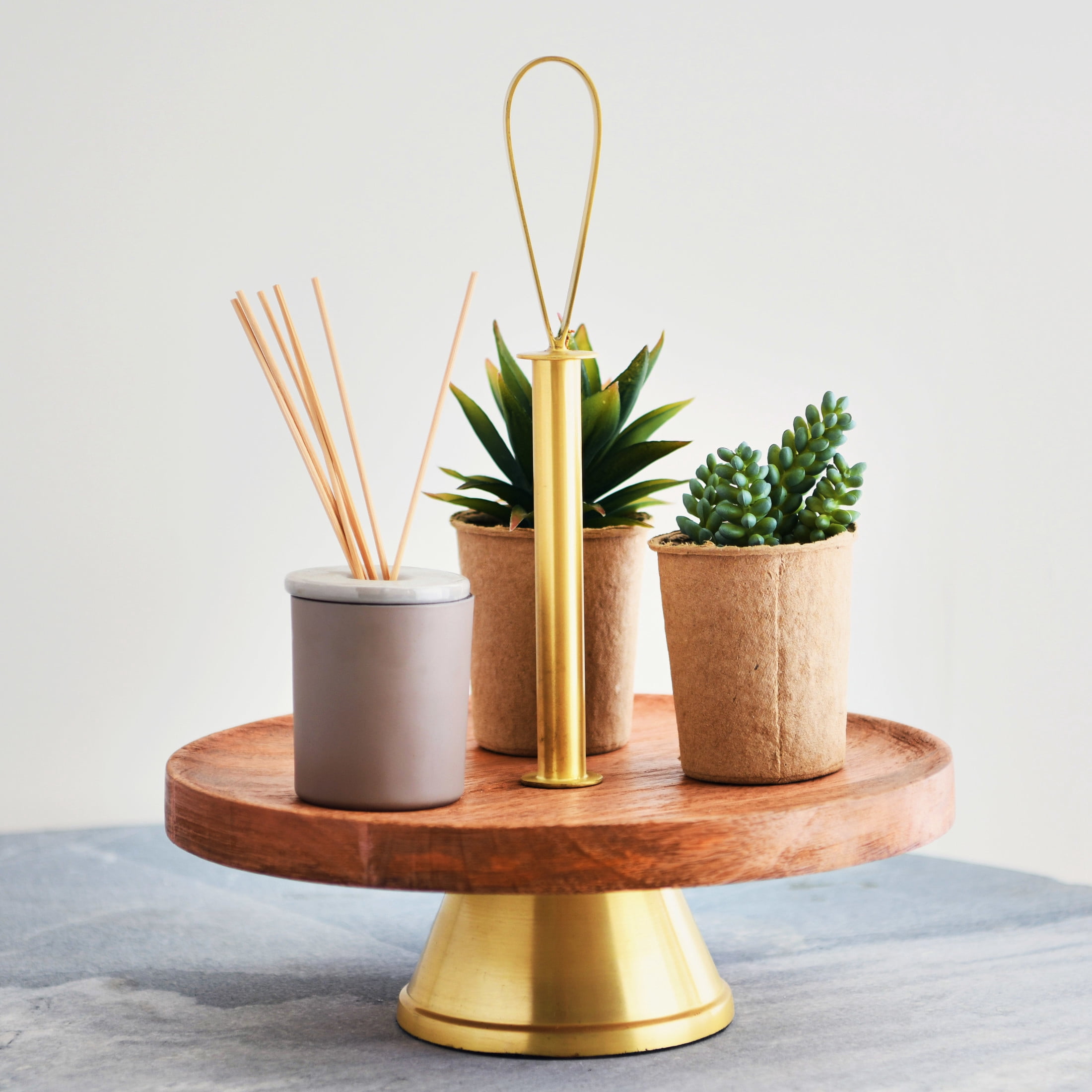 Creative Co-Op Elegant Modern Tray, Cake Stand or Desert Serve ware stand, Natural & Gold