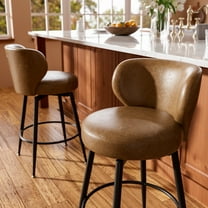 HomeZeer Bar Stools Set of 2, 26" Counter Height 360° Swivel with Low Back, PU Leather Upholstered Round Seat, 300lb Capacity Metal Legs for Kitchen Island, Dining& Bar, Brown
