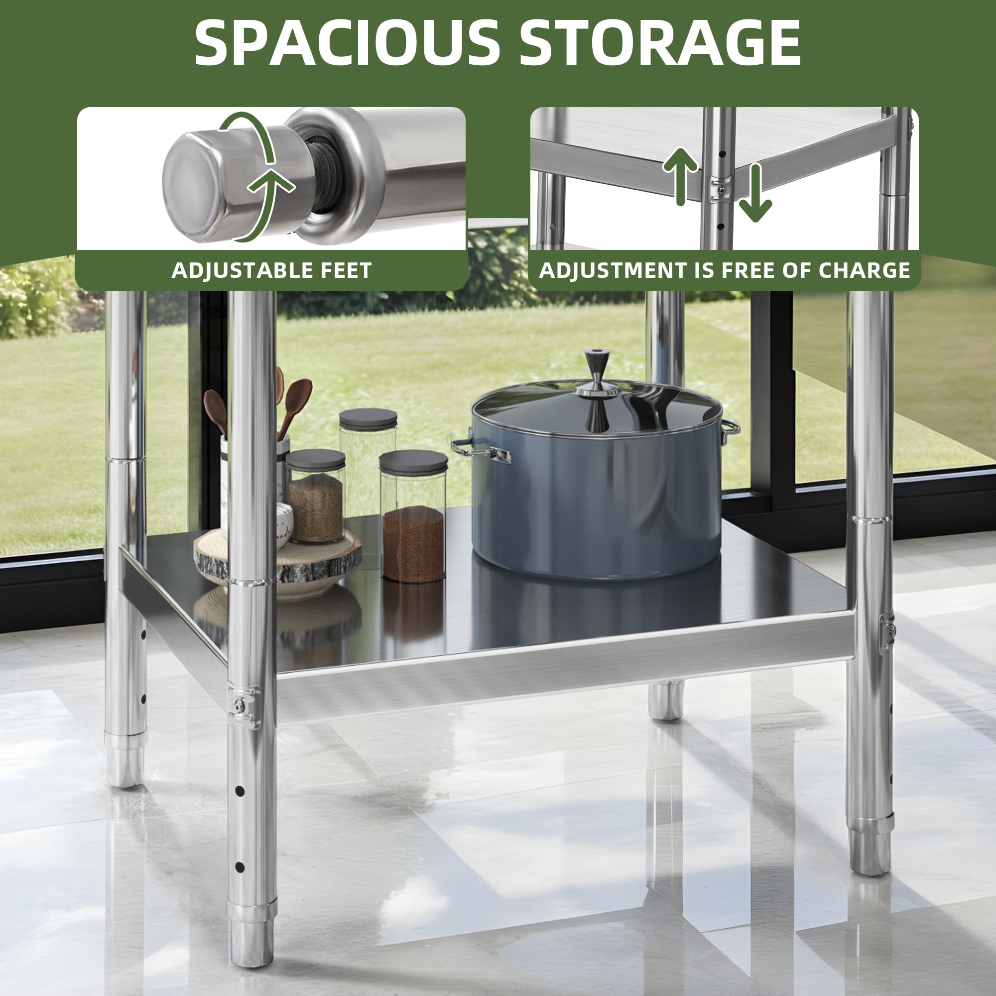 Uforic 330lb Capacity 30" x 24" Stainless Steel Adjustable Workbench for Home & Commercial Use