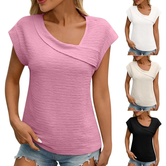 ShaoRunShi Womens Dressy Casual Blouses Asymmetrical V Neck Business Work Tops Cap Sleeve Summer Shirts