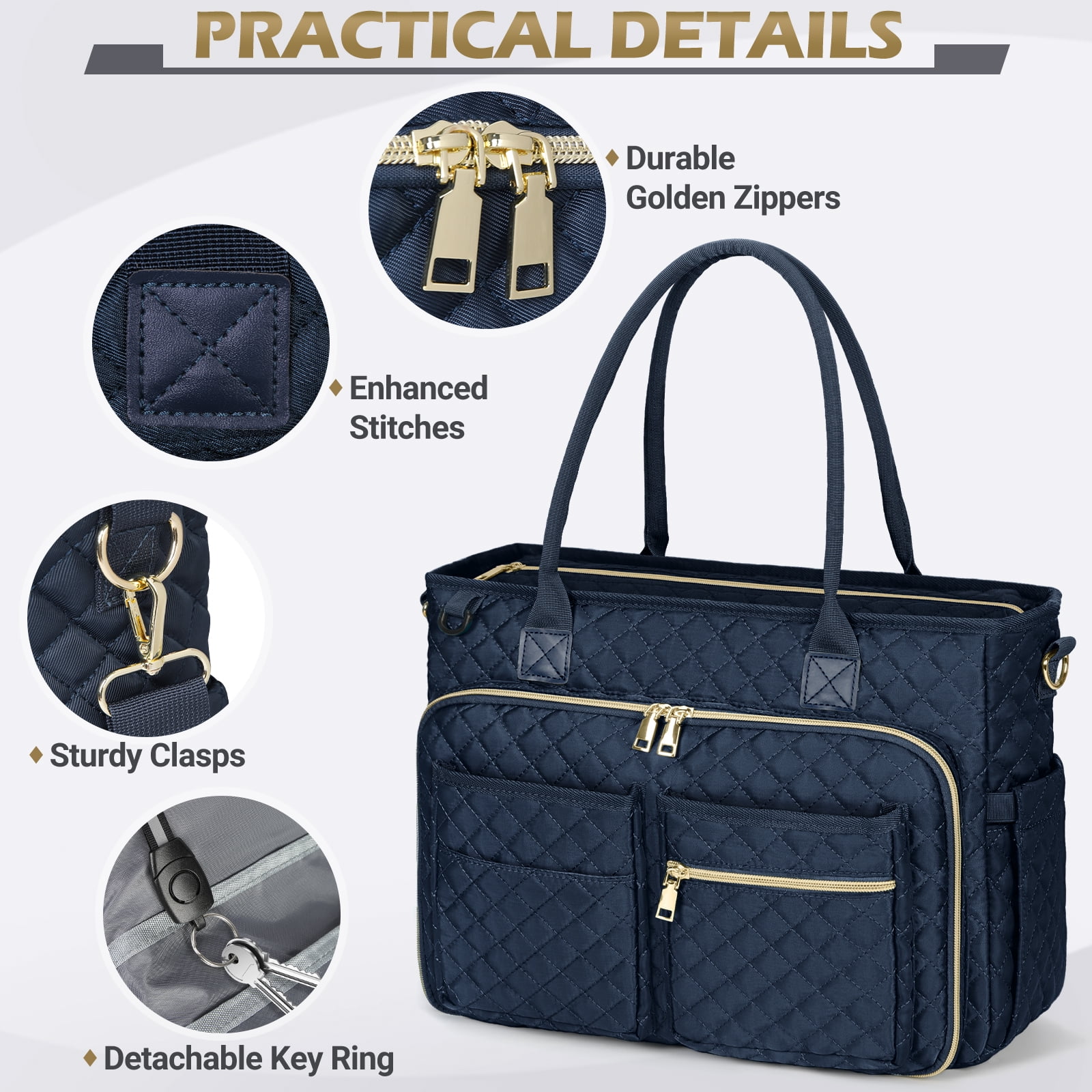 RAINSMORE Teacher Tote Bag 15.6 inch Laptop Bag for Women Work Bags Laptop Tote Nurse Bag Professional Computer Messenger with Insulated Pocket, Laptop Briefcase for Office, College, Nursing