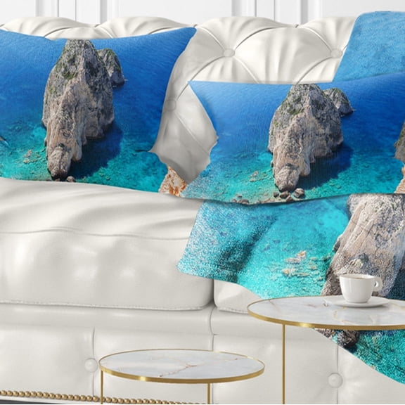 Designart Zakynthos Beautiful Rocky Coast - Seashore Throw Pillow - 12x20