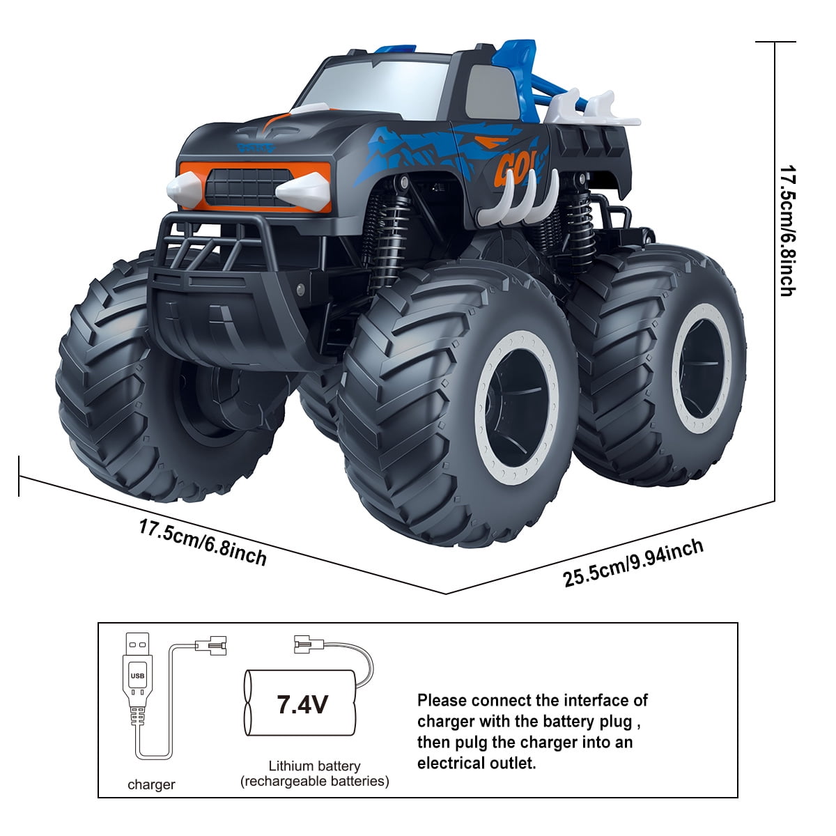 Truck Toys 1:16 Waterproof Monster Rc Cars 2.4 Ghz Amphibious Remote Control Car 4wd all Terrain Off-Road Pickup Trucks for Boys & Girls Kids Gifts Presents