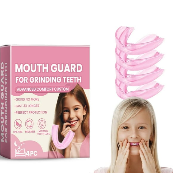 DEBGFS Lot de 4 Protège-Dents Roses pour Enfants pour le Grincement des Dents Protège-Dents de Nuit Confortable pour Enfants Protège-Morsures Malléable pour Serrer les Dents Protège-Dents
