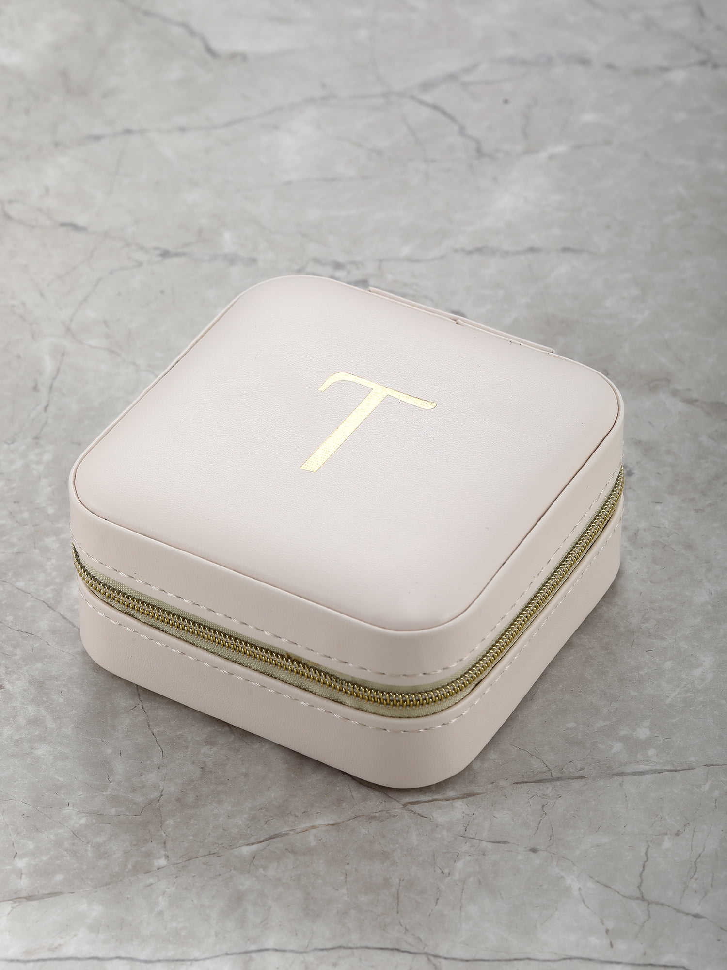 Time and Tru Jewelry Organizer, Ivory with Gold Initial, Letter T