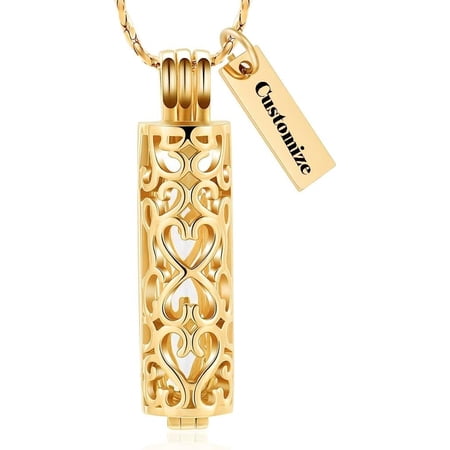 Cylinder Urn Necklace for Ashes Glass Hollow Cylinder Vial Keepsake Urn Cremation Jewelry Memorial Lockets Ashes Holder for Women Men