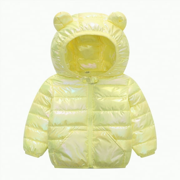 Ccpelsie Girls Lightweight Hooded Puffer Jacket Packable Autumn and Winter Outdoor Coats for Little/Big Kids(Yellow,6-12 Months)