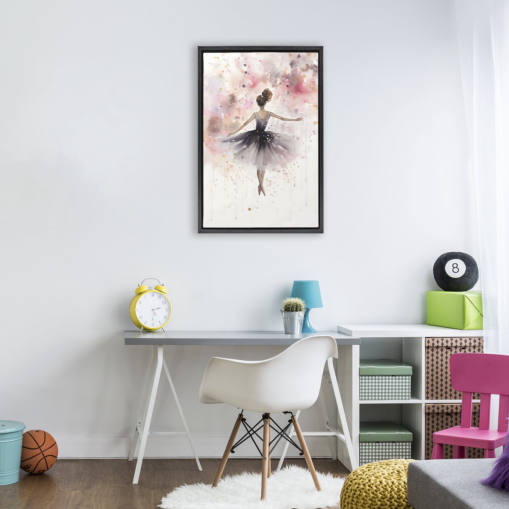 Stupell Industries Watercolor Ballerina Atmosphere Black Framed Floater Canvas Wall Art, design by Creative Studio