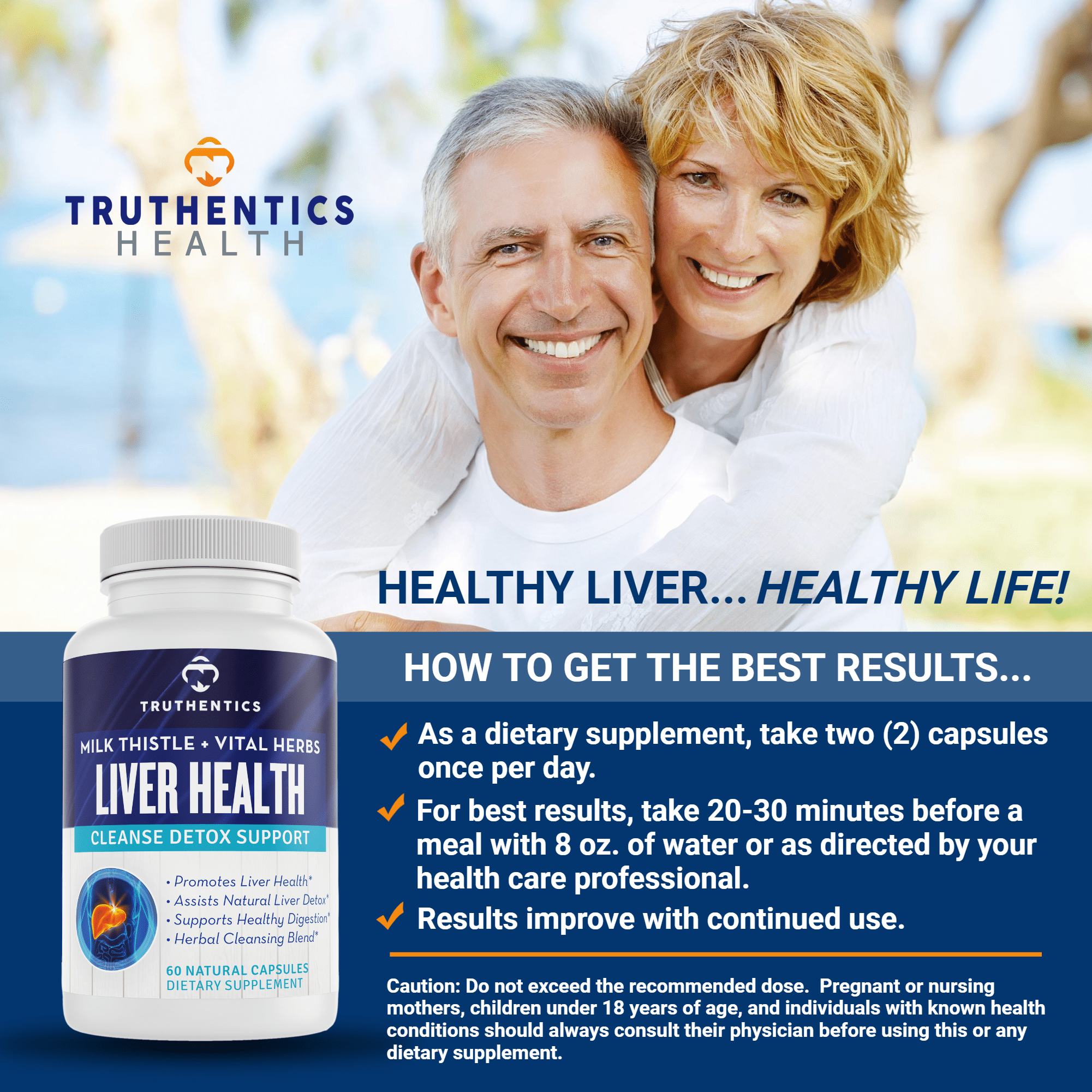 Truthentics Liver Health Supplement 2 Pack – Milk Thistle, Artichoke, Dandelion & Turmeric Formula for Daily Liver Support – 120 Capsules