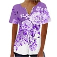 thumbnail image 1 of Tops de Algodón para las Mujeres Impreso en V-Cuello Botón Arriba Manga Corta Superior, Imitación Algodón Casual Blusa, 1 of 4
