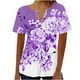 thumbnail image 1 of Tops de Algodón para las Mujeres Impreso en V-Cuello Botón Arriba Manga Corta Superior, Imitación Algodón Casual Blusa, 1 of 4