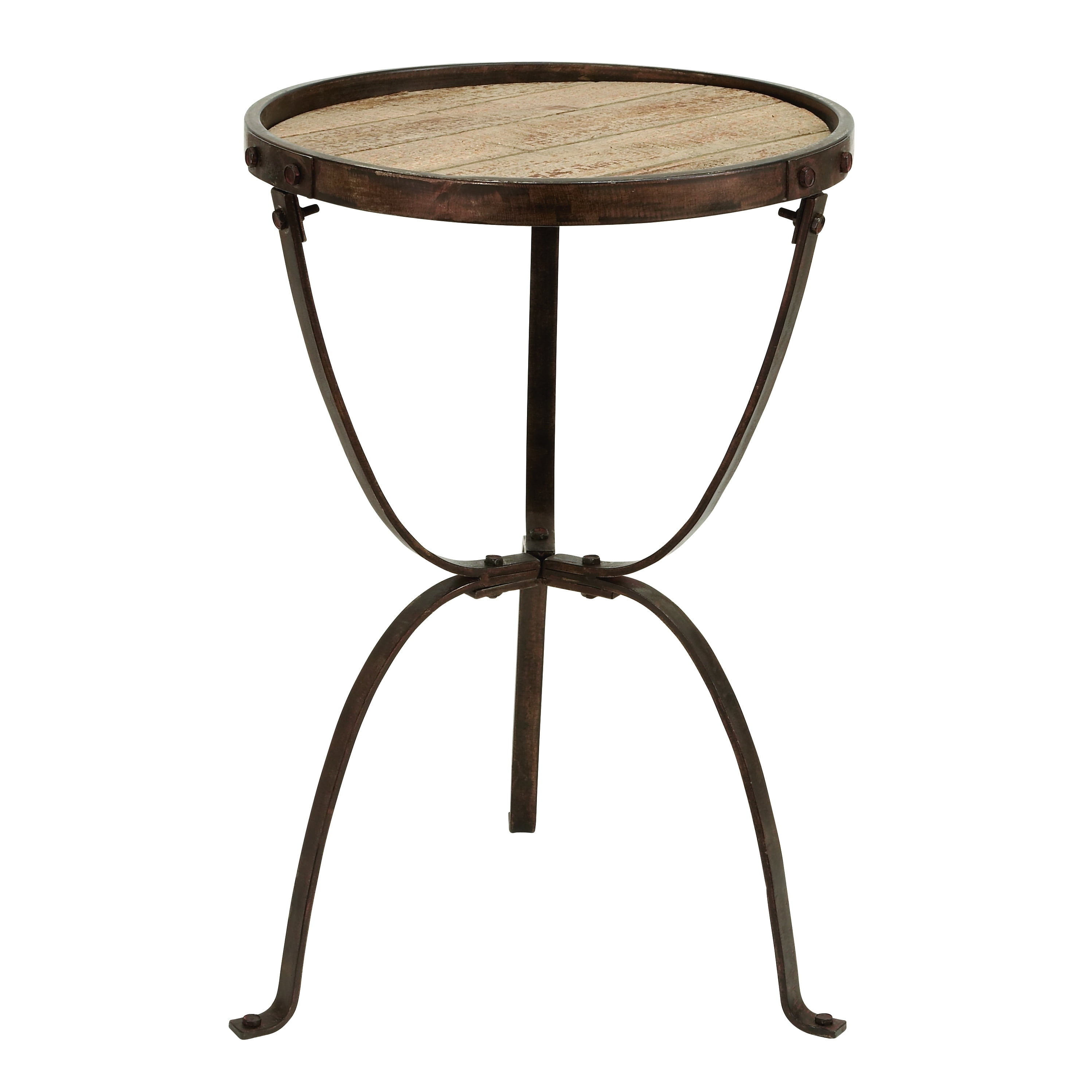 Decmode Industrial 27 X 18 Inch Iron And Fir Wood Round Side Table Brown