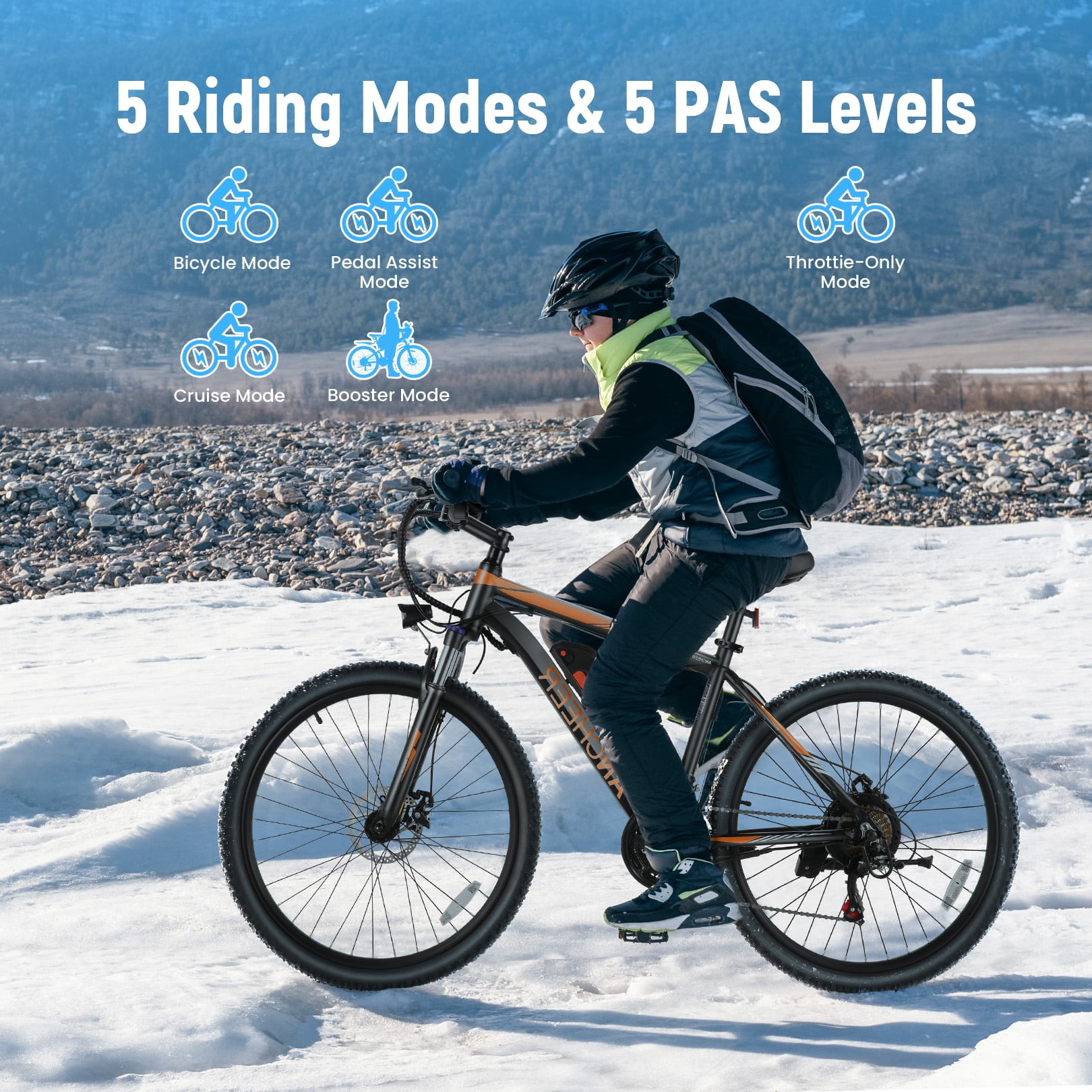 ANCHEER Electric Bike ,26" Electric Bike for Adults Electric Bicycles, 500W Electric Mountain Bike, 48V Commuter Ebike 48V Battery Ebike UL 2849, Lockable Suspension Fork, Shimano 21 Speed