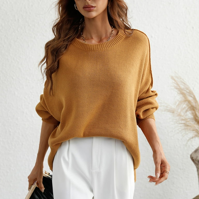 Women's Sweaters, Fall Clothes For Women Sweaters Cardigan Women's Autumn  And Winter Solid Round Neck Long Sleeve Knit Sweater Pullover Color Neck