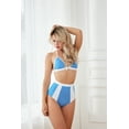 thumbnail image 3 of LIORA Women Polka Dot Halter Bikini Bowknot Front with High Waisted Bottom Swimsuit Blue, 3 of 6
