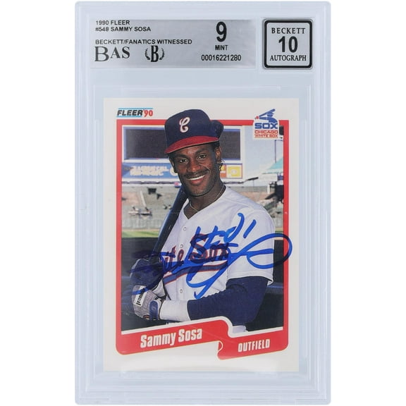Sammy Sosa Chicago White Sox Autographed 1990 Fleer Series 2 #548 Beckett Fanatics Witnessed Authenticated 9/10 Rookie Card - Fanatics Authentic Certified