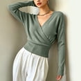 thumbnail image 6 of gbyLJF Women's Wrap Cross V Neck Tops Slim Fit Long Sleeve Sweater Lightweight Soft Knitted Blouse, 6 of 8