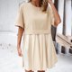 thumbnail image 5 of Puntoco Vestido Elegante De Retales De Manga Corta De Nuevo Estilo Para Mujer, Vestido De Cuello Redondo De Manga Corta, Beige S,Regalos Para Mujer Joven, 5 of 6